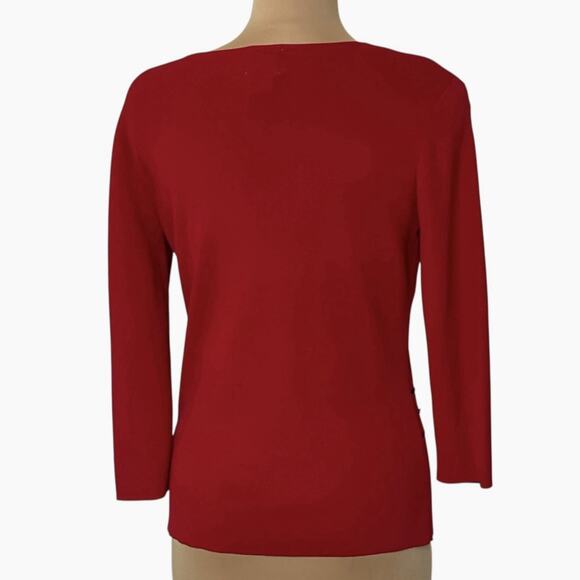 Ruby Rd Knit Top Womens Large Red Embellished Black Beads Holiday Festive Party - Picture 2 of 9